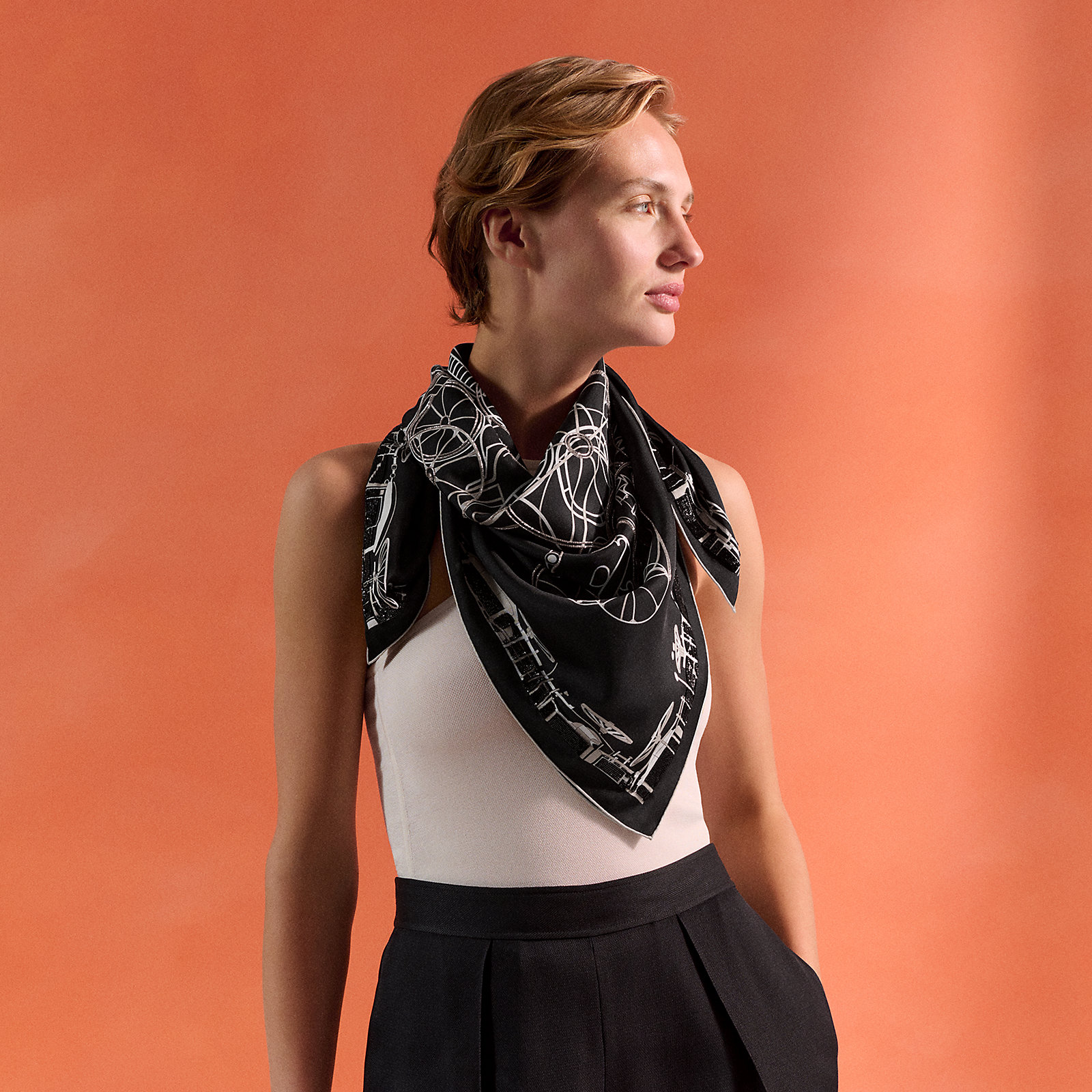 Complication Equestre embroidered scarf 90