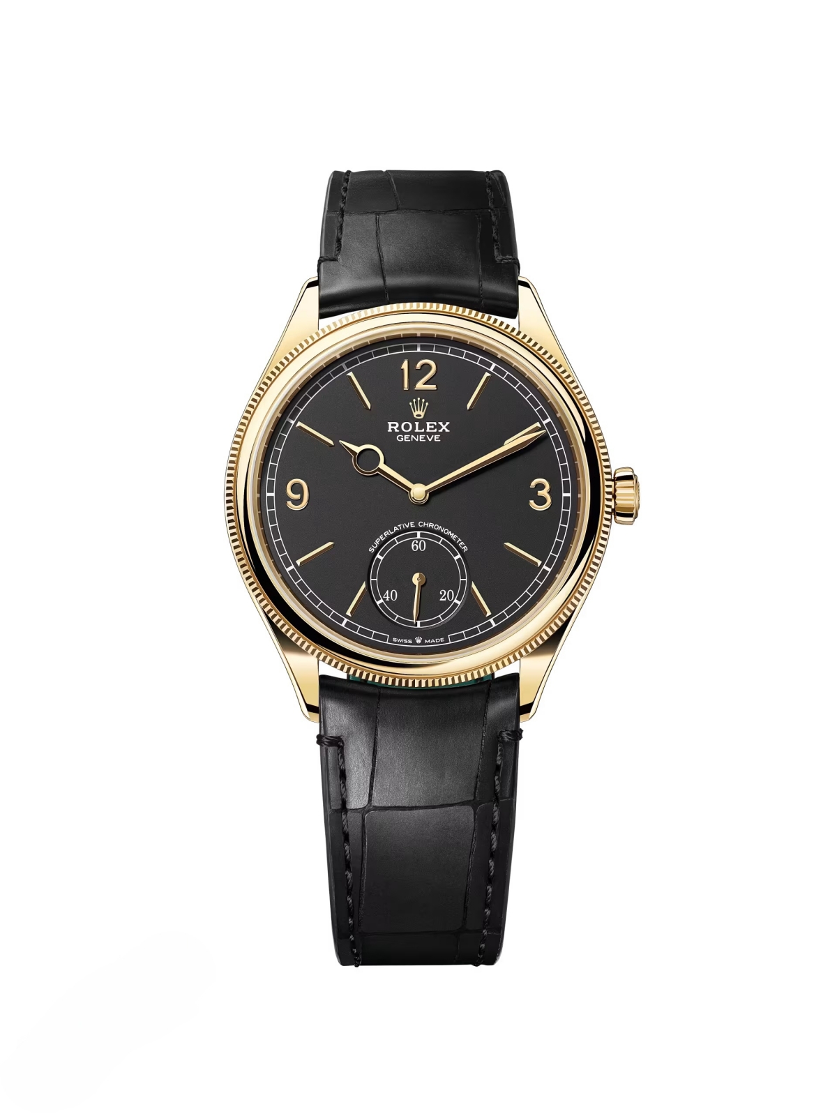 Rolex 1908 Yellow Gold Black Dial Black Alligator Strap - 52508-0002