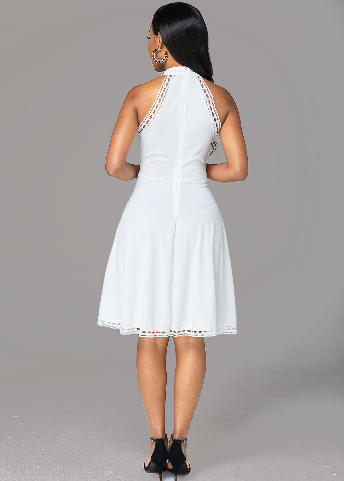 Solid Pierced Mock Neck Sleeveless Dress