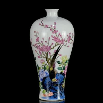 Qianlong Signed Pair Old Chinese Famille Rose Vase W/bird CK19