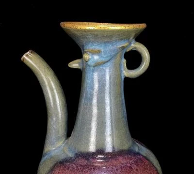 32CM Old Chinese Song Jun Kiln Gilding Teapot w/bird N532