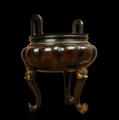 Chen Xian Signed Old Chinese Red Copper Handmade Incense Burner w/ear N3800