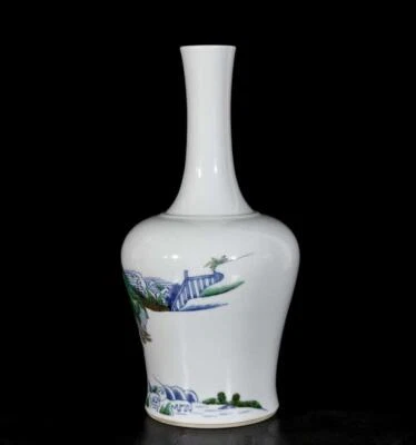 29CM Kangxi Signed Old Chinese Five Color Wucai Vase W/Luohan Buddha N3497