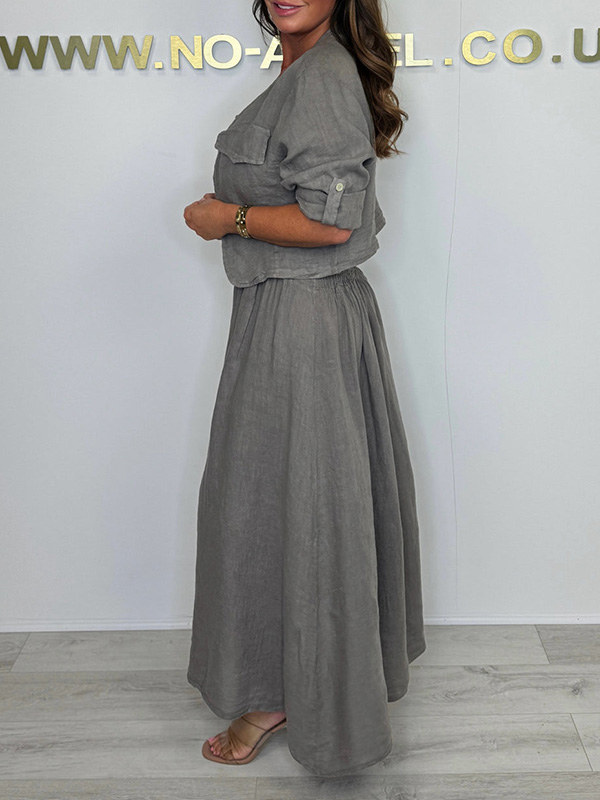🌲🔥 Linen Smocked Dress With Over Jacket Two-piece Set