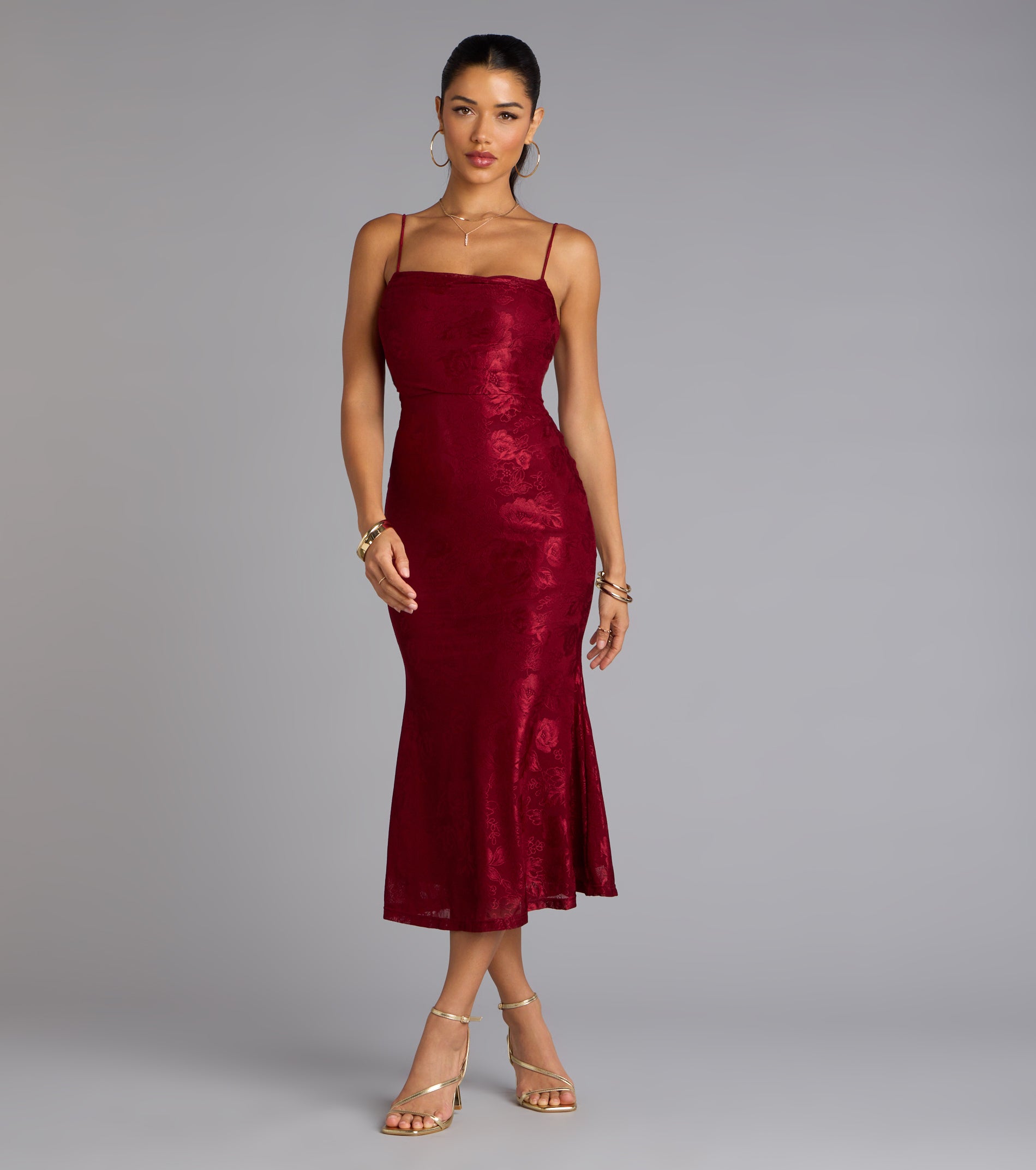 Chic Masterpiece Low Back Lace Midi Dress