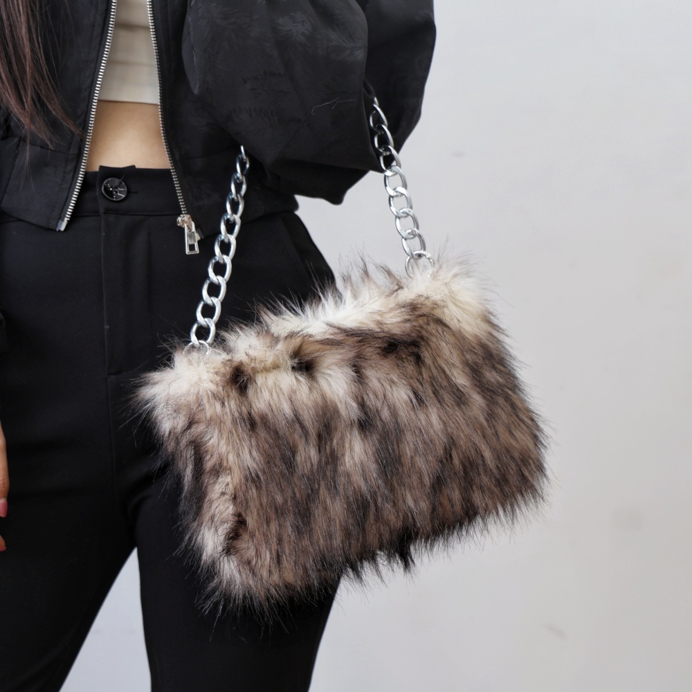 Plush leopard evening bag Asian style shoulder bag