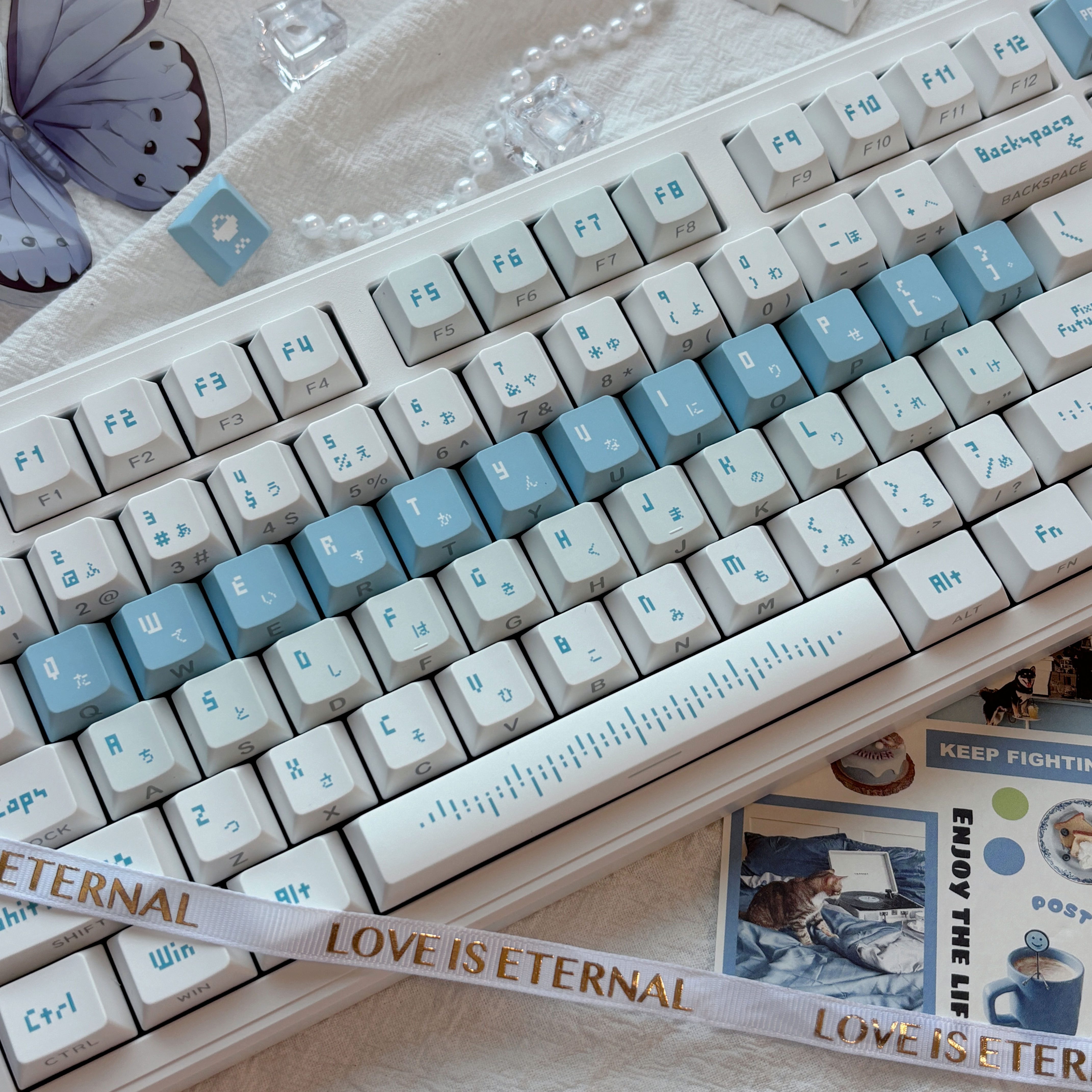 「Pixel·Snow」- PixelFuture SnowMiku PBT Cherry Profile 5-Side Dye-Sublimation Keycap Set – Shine-Through Mini Kit