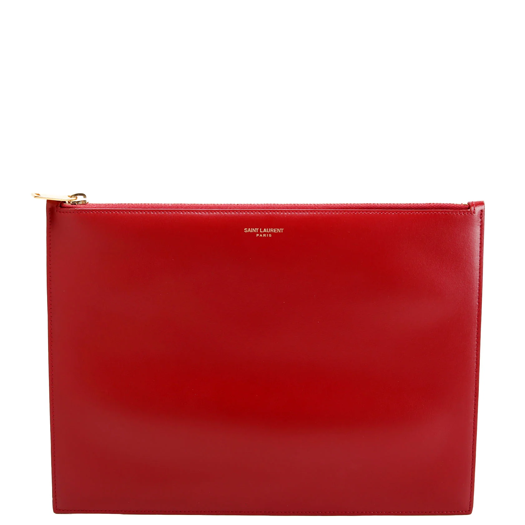 SAINT LAURENT 635099 Zip Large Clutch Calfskin Red/Gold