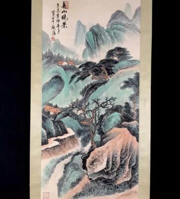 Zhang Daqian Signed Chinese Hand Painted Calligraphy Scroll w/landscape N2758