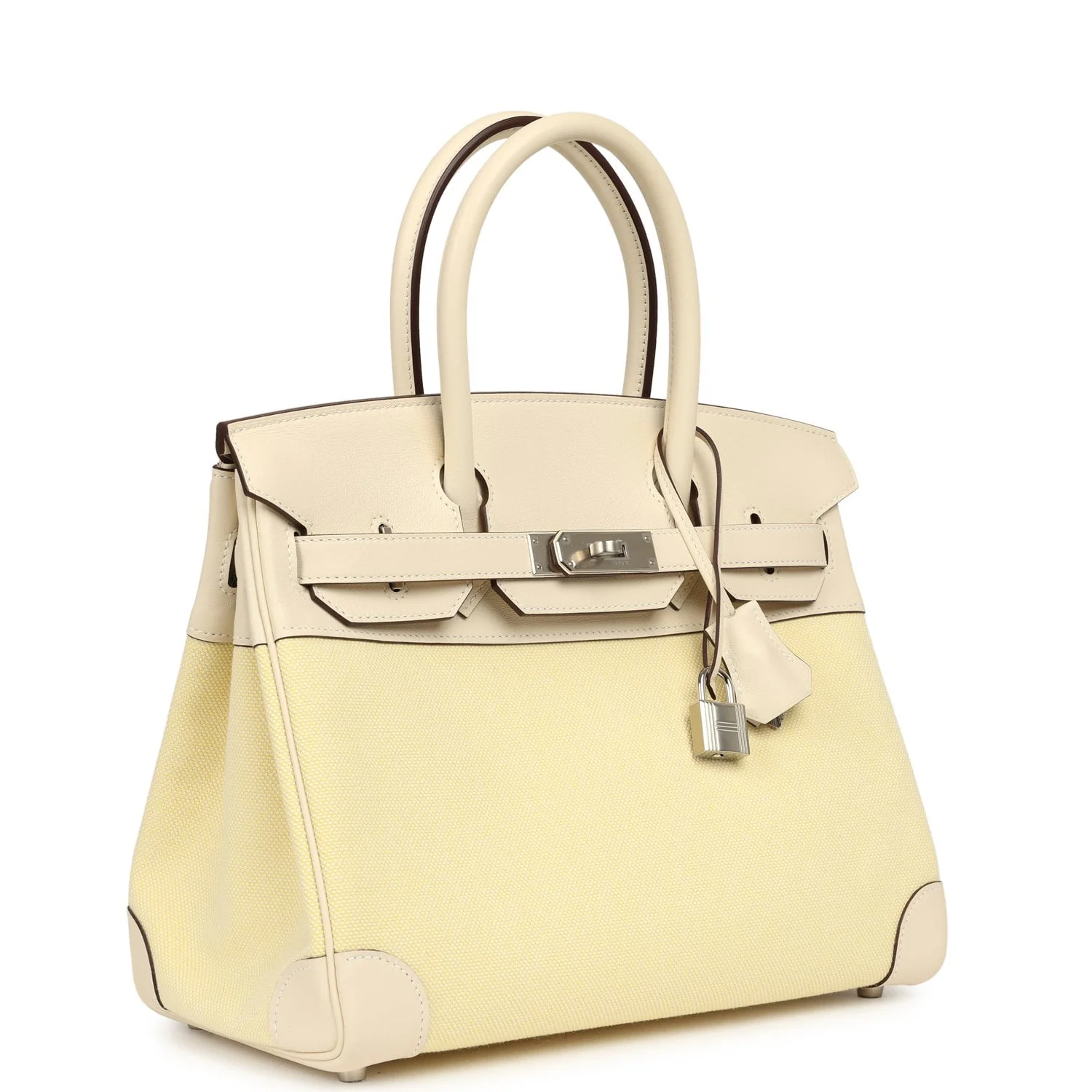 HERMÈS Birkin 30 Jaune Poussin Toile H Canvas Nata Swift And Palladium Hardware