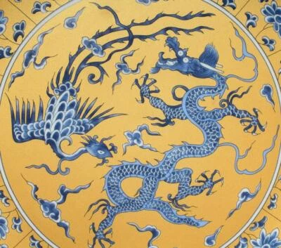 Qianlong Signed Chinese Blue and White Porcelain Dish w/ dragon