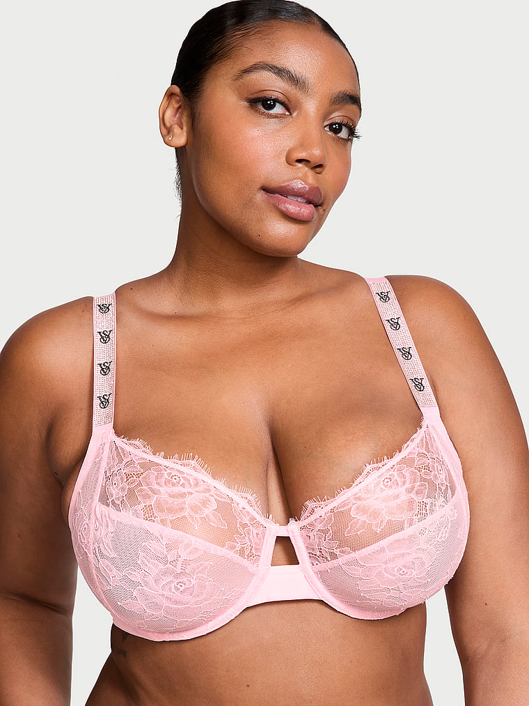 Very Sexy The Fabulous by Victoria's Secret Unlined Shine Strap Rose Lace Full-Cup Bra Lace