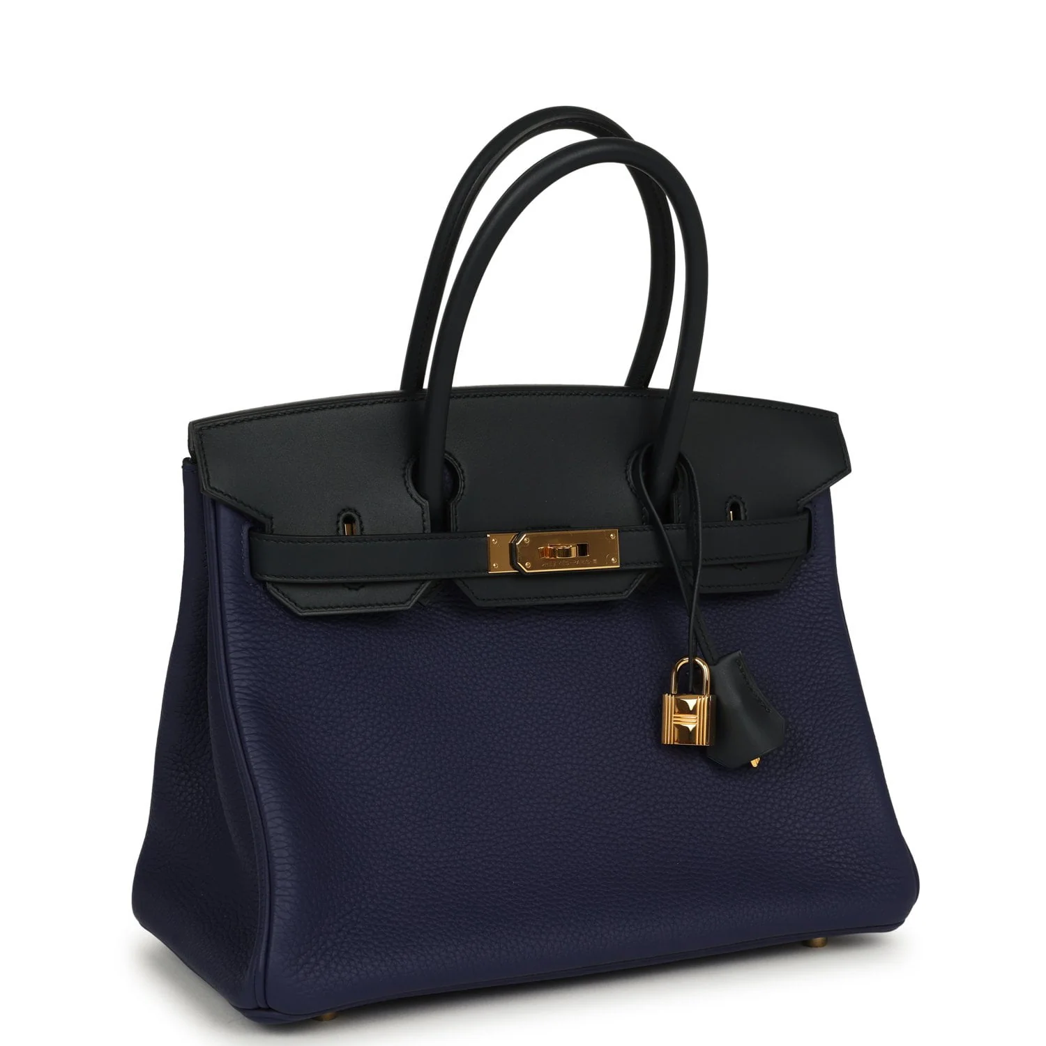 HERMÈS Birkin 30 Bleu Obscur Sombrero, Bleu Encre Clemence Gold Hardware