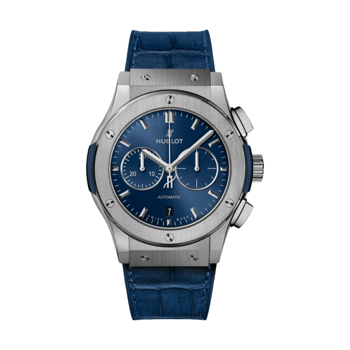 Hublot Classic Fusion Chronograph 42mm 541.NX.7170.LR  Titanium Blue Dial Leather Strap
