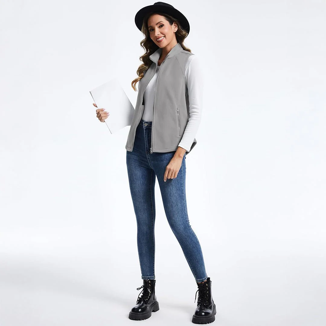 Women's Lightweight Full Zip Outerwear Warm Fleece Vest