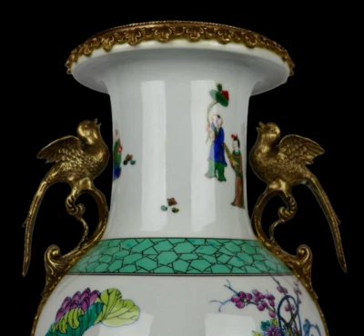 49CM Kangxi Signed Old Chinese Wucai Vase w/figure N3971