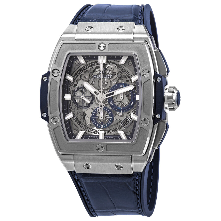 Hublot  Spirit of Big Bang Chronograph Titanium Skeleton Dial Leather Strap Men's Watch 42mm 641.NX.7170.LR