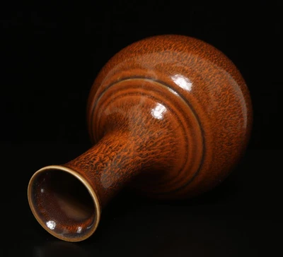 23.5CM Tianqi Signed Old Chinese Red Glaze Yaobian Glaze Vase