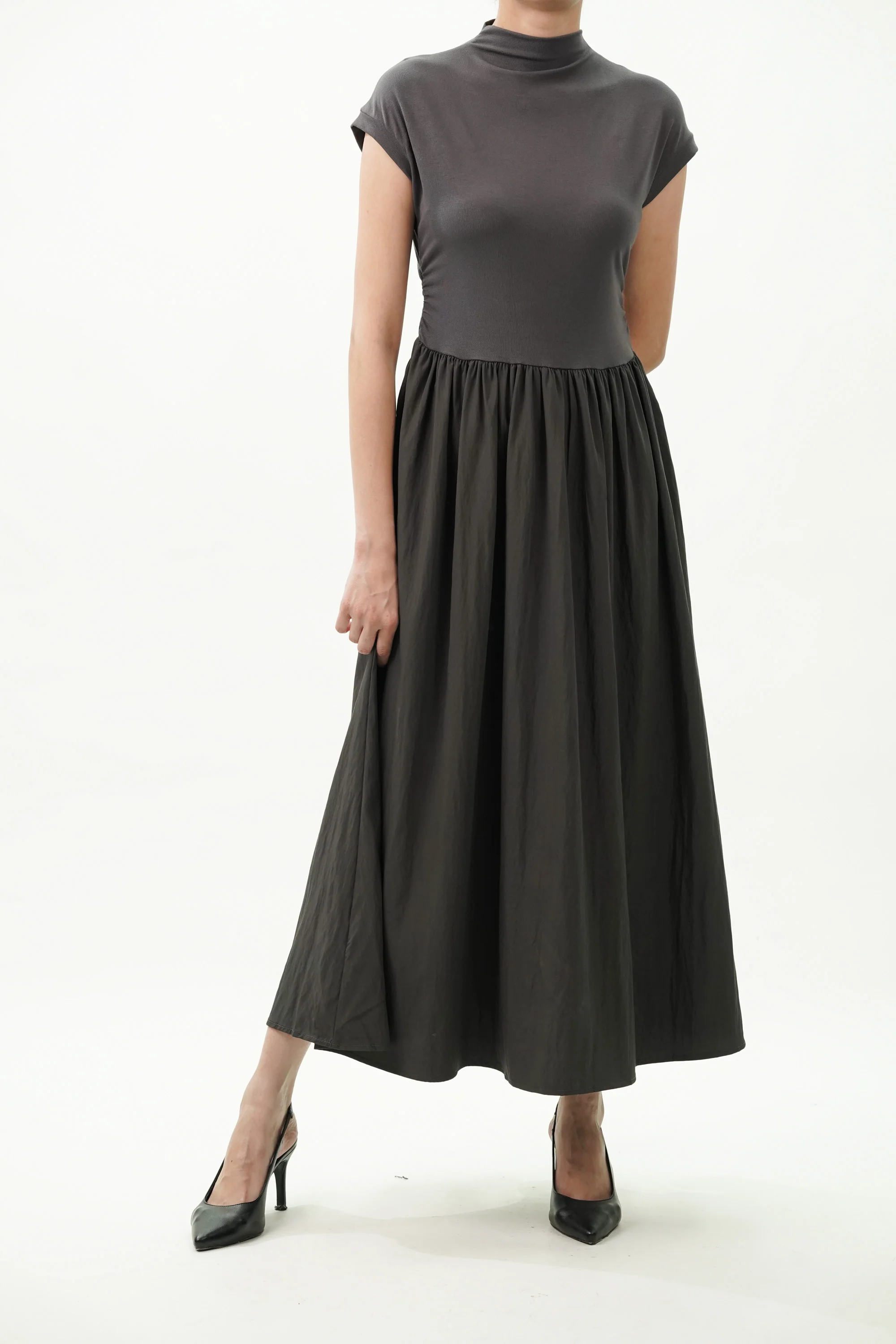 Turtle Neck Fit And Flared Knit Dress