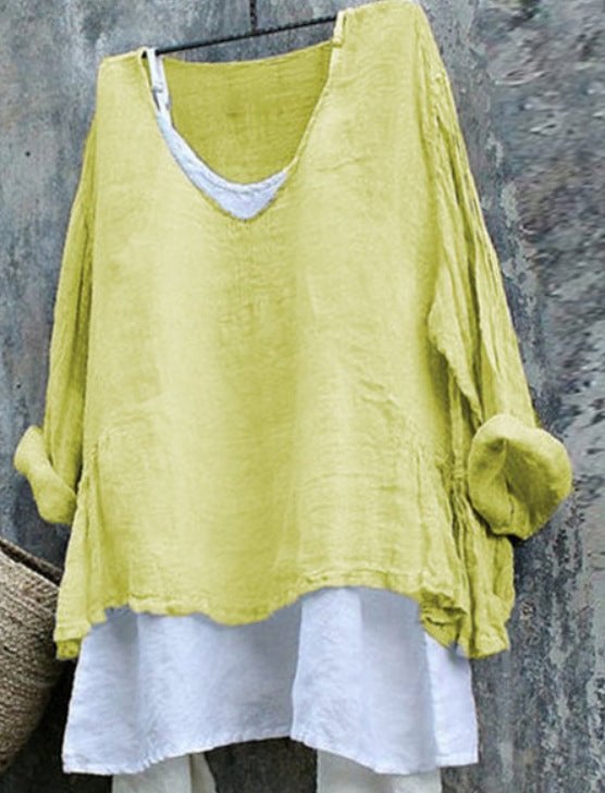 Casual Long Sleeve V Neck Plain Shirts & Tops