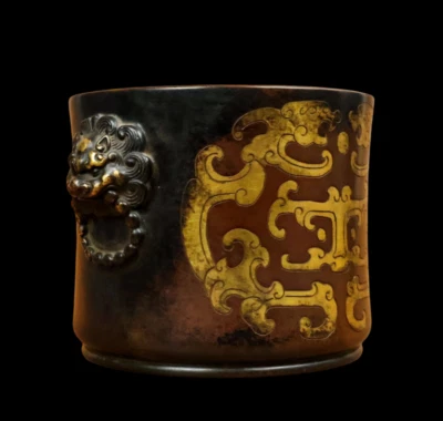 Gaicongjushi Signed Old Chinese Red Copper Handmade Incense Burner w/lion N3857