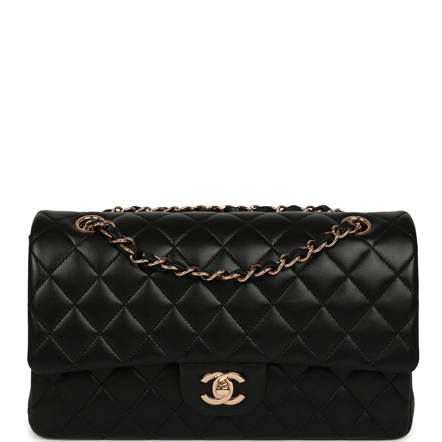 Chanel Medium Classic Double Flap Black Lambskin Rose Gold Hardware