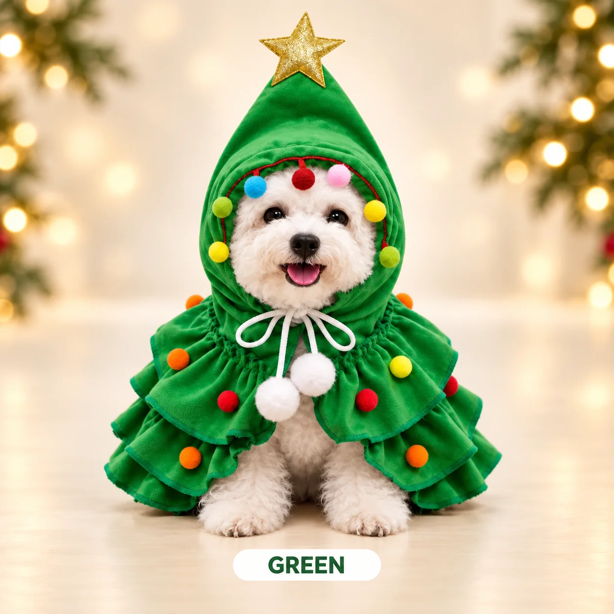Christmas Tree Pet Costume for Dogs & Cats | Green or Red Holiday Cape
