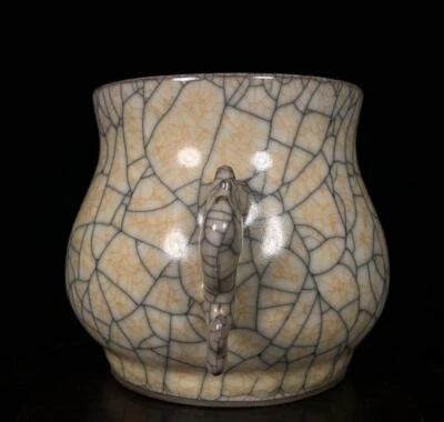 Old Chinese Ge Yao Ge Kiln Incense Burner w/ear Q1007