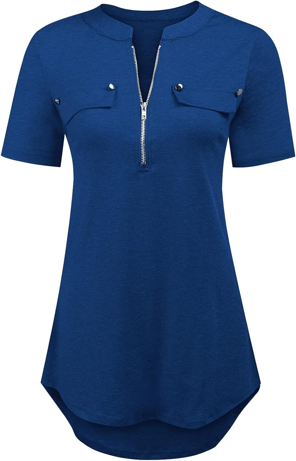 Damen Kurzarm Zip Quaste Long Shirt Business Casual Arbeit Büro Shirt