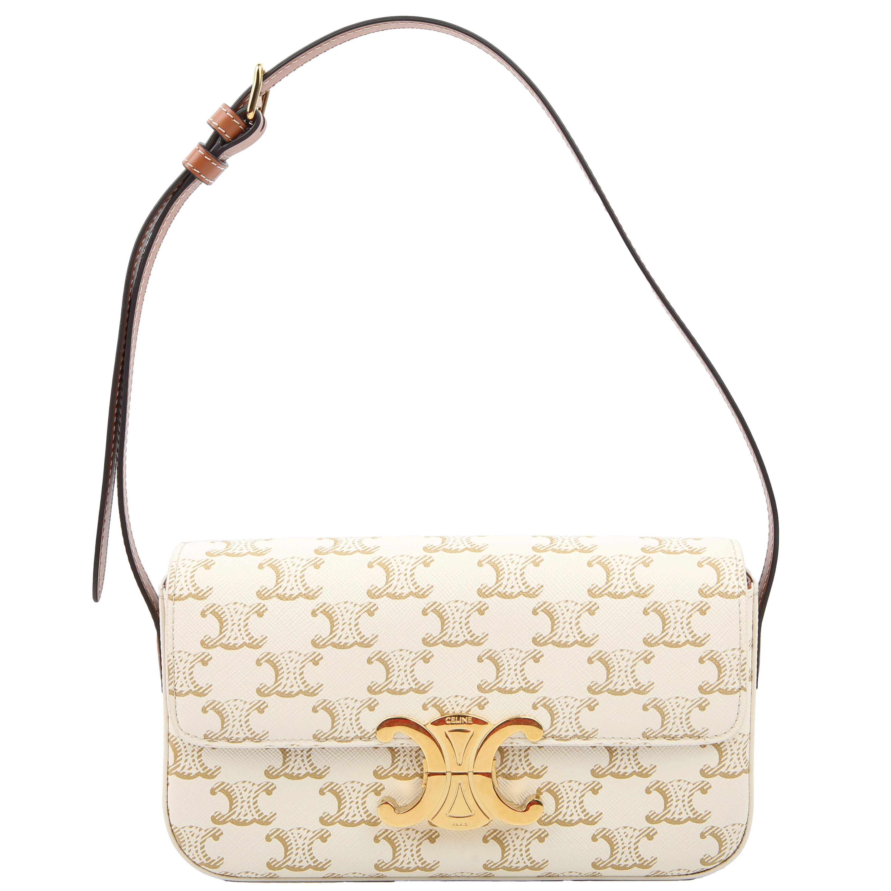Claude Triomphe Shoulder Bag Canvas/Calfskin White