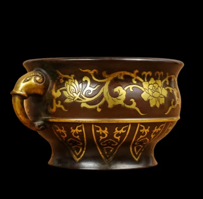 Xuande Signed Old Chinese Red Copper Handmade Incense Burner w/ear N3880