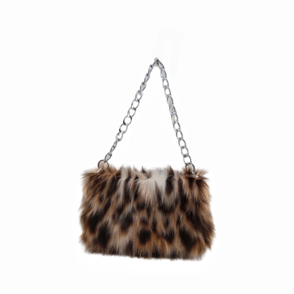 Plush leopard evening bag Asian style shoulder bag