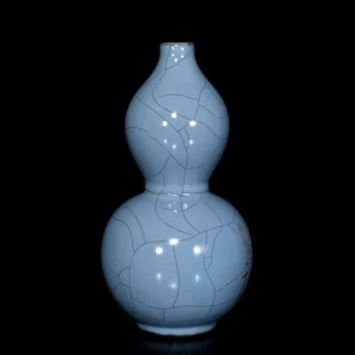 Signed Old Chinese Ru Yao Ru Kiln Gourd Vase w/poem N398