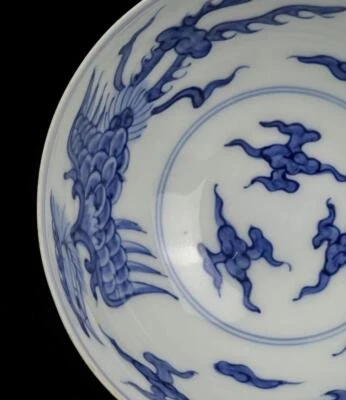 Chenghua Signed Old Chinese Blue and White Bowl W/phoenix N1015