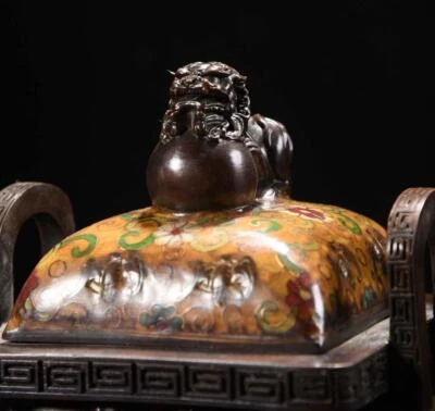 24CM Yongzheng signed Old Chinese Cloisonne Enamel Bronze Incense Burner N3536