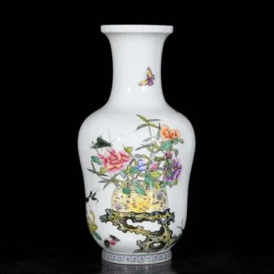 Yongzheng Signed Pair Old Chinese Colour Enamel Vase W/flower N3616