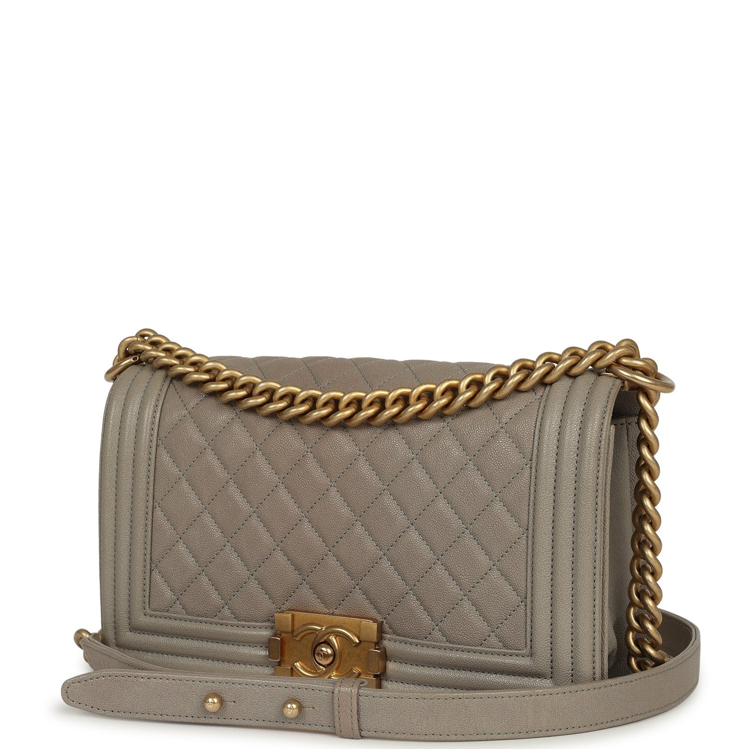 Chanel Medium Boy Bag Grey Caviar Antique Gold Hardware