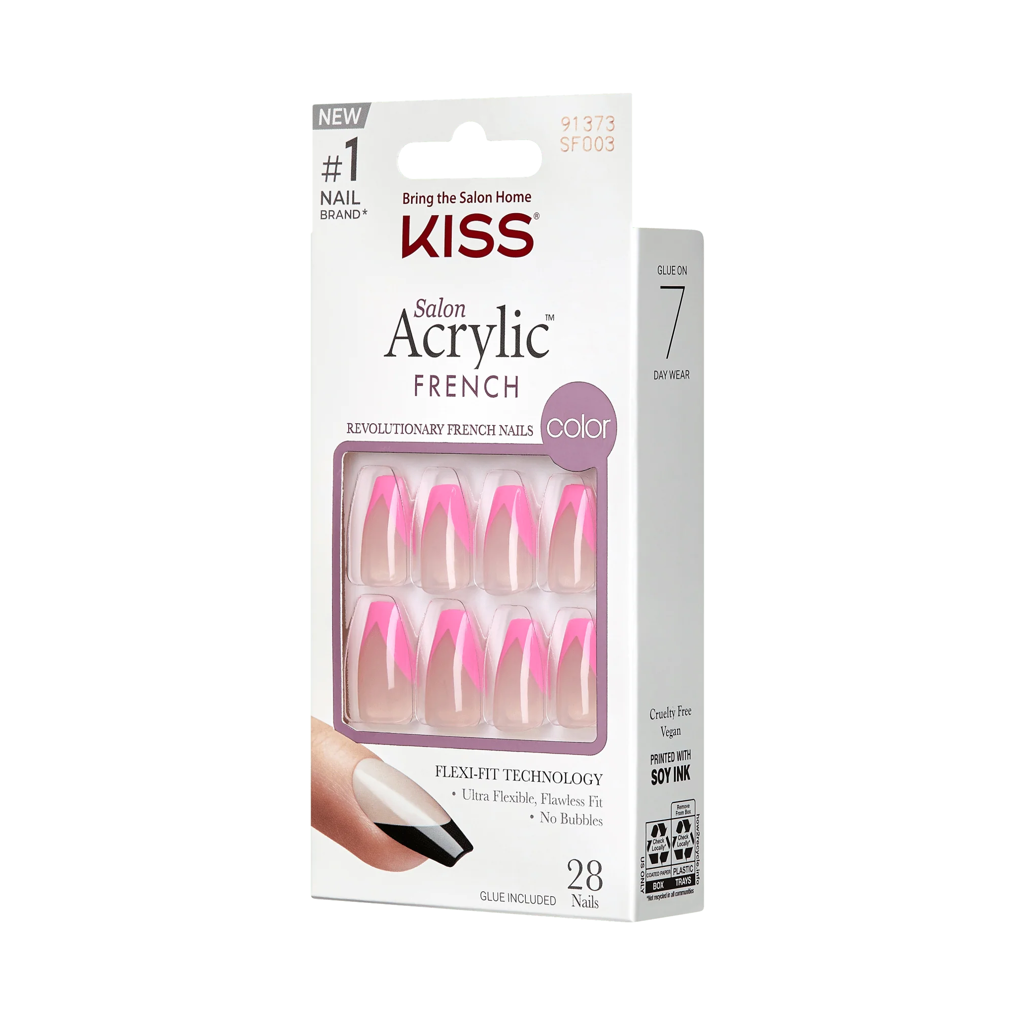 KISS Salon Acrylic French Color Press On Glue Nails - Squared