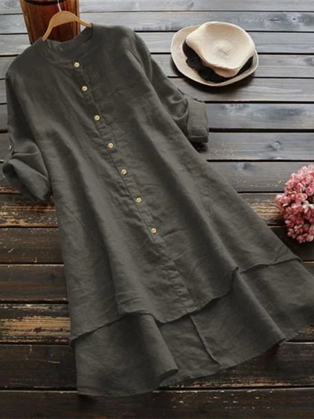 Women's Button cotton linen long style shirt