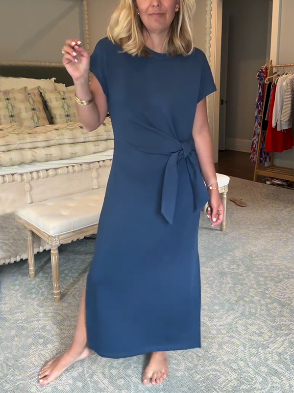 🌲🔥 Solid Color Comfort Stretchy Tie Dress