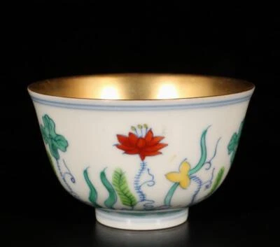 Pair Chenghua Signed Old Chinese Doucai Cup W/flower N1414