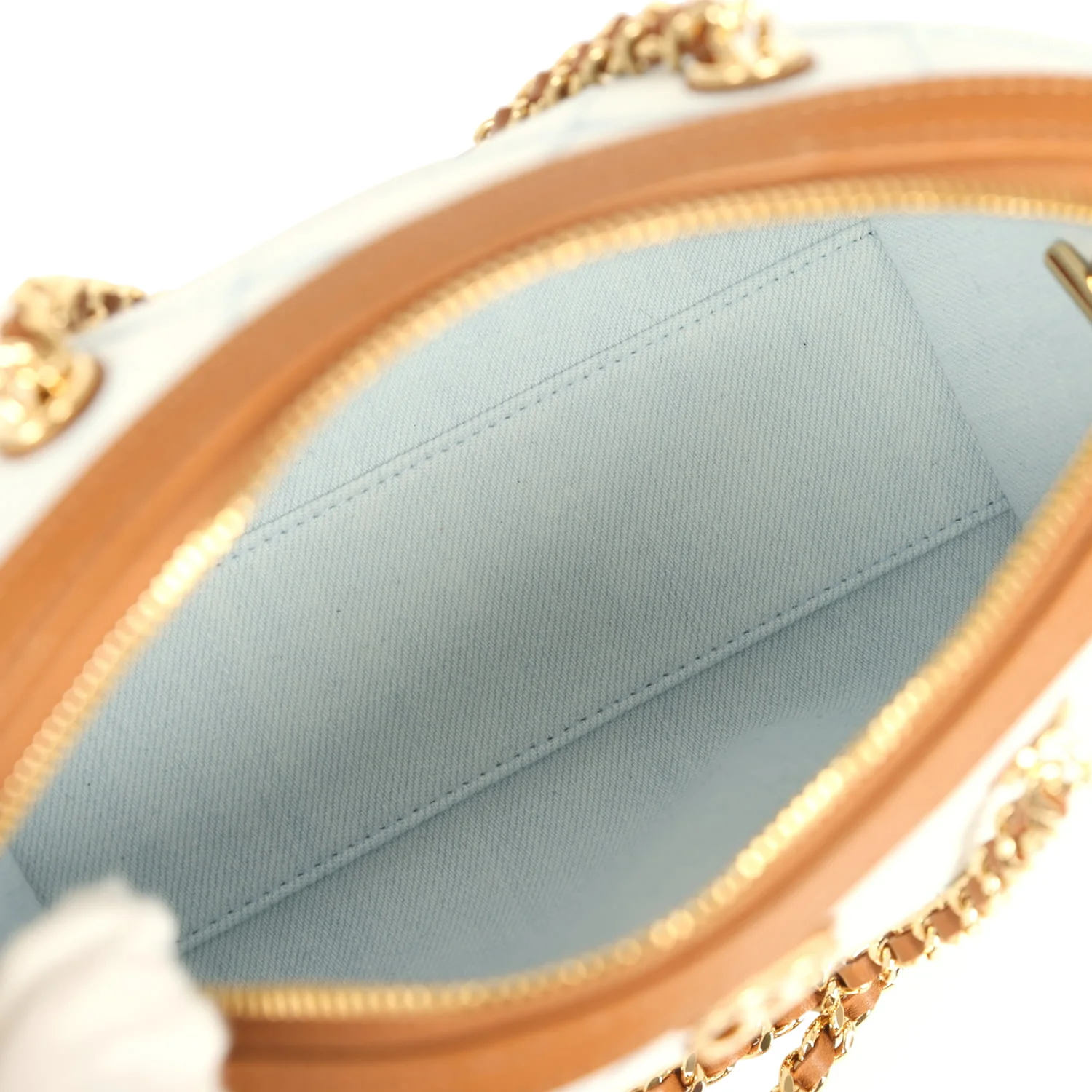 Chanel Coco Beach Mini Timeless Classic Barrel Bag with Chain Light Blue Denim and Brown Calfskin Gold Hardware