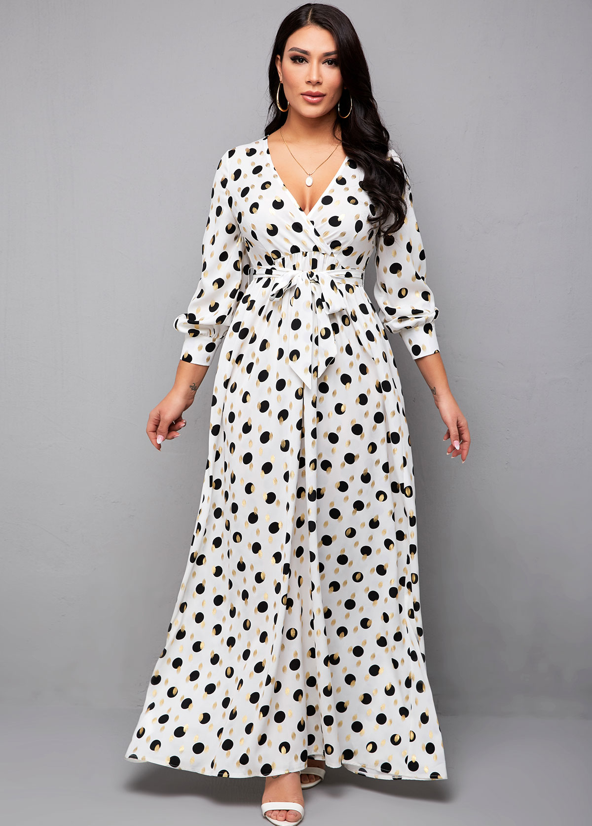 Hot Stamping Polka Dot Belted Dress