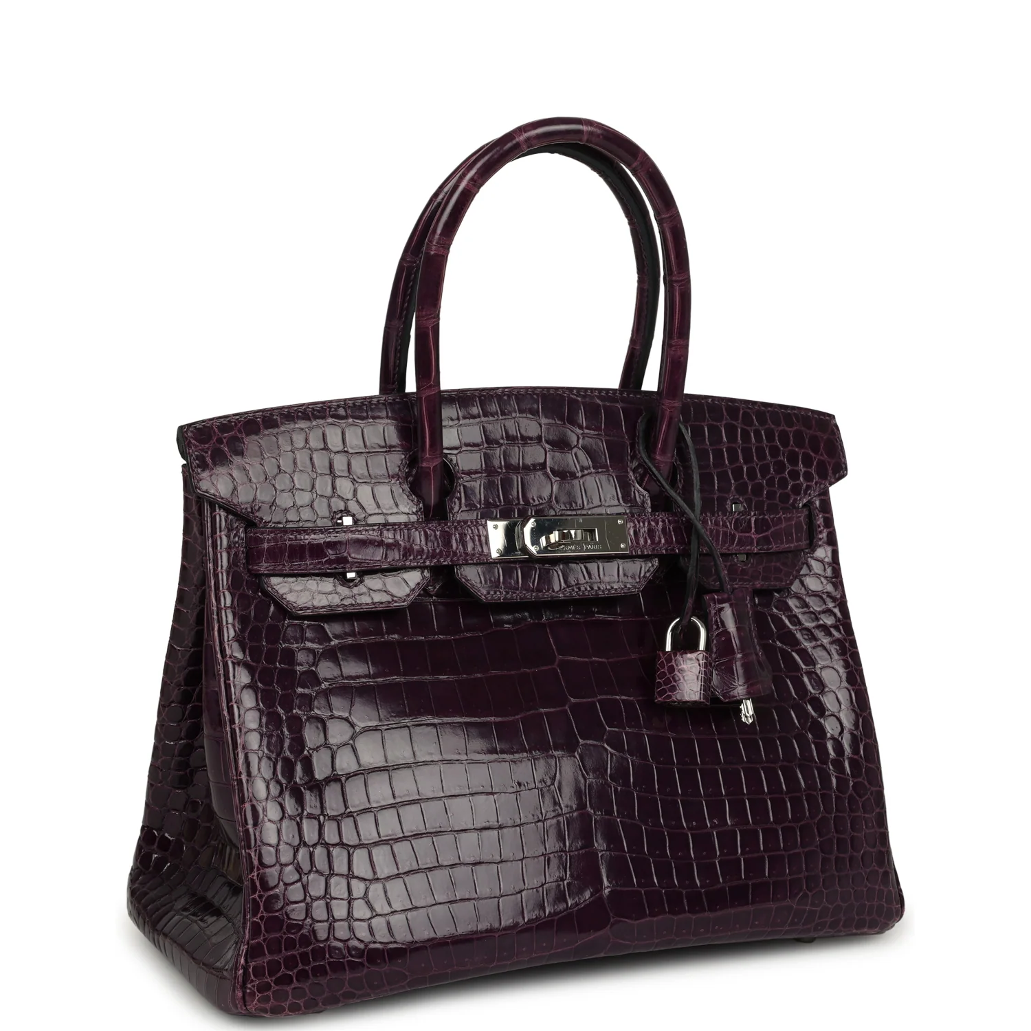 HERMÈS Birkin 30 Amethyst Shiny Porosus Crocodile Palladium Hardware