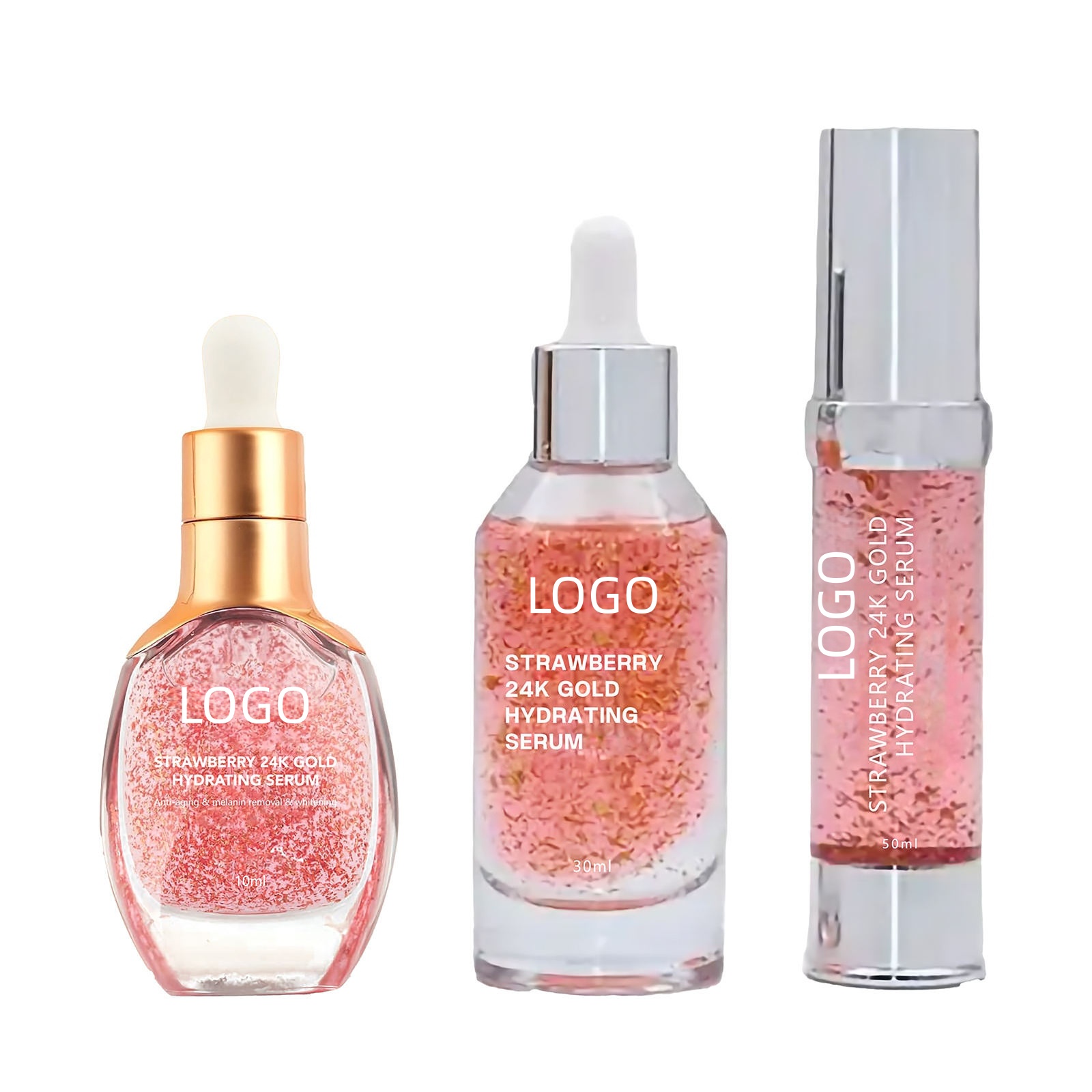 Private Label Strawberry 24k Gold Serum for Dark Spot Removal and Deep Hydrating Skin Brightening Essence for Face