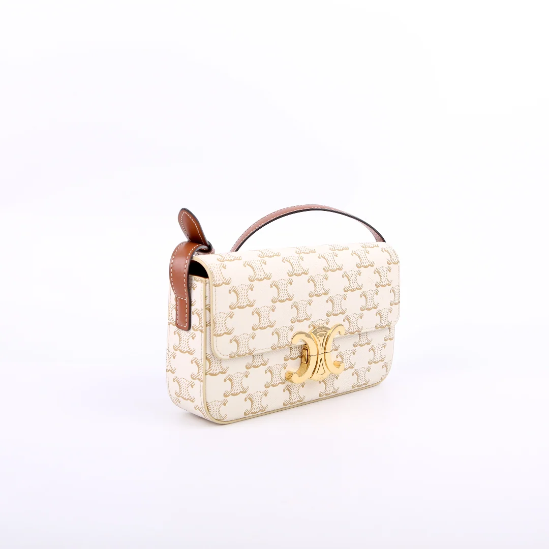 CELINE 602204 Horsebit 1955 Leather Shoulder Bag White