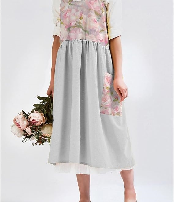 MORWEN Cotton Linen Apron Cross Back Work Apron for Women with Pockets