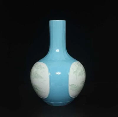 34CM Qianlong Signed Old Chinese Famille Rose Vase W/landscape
