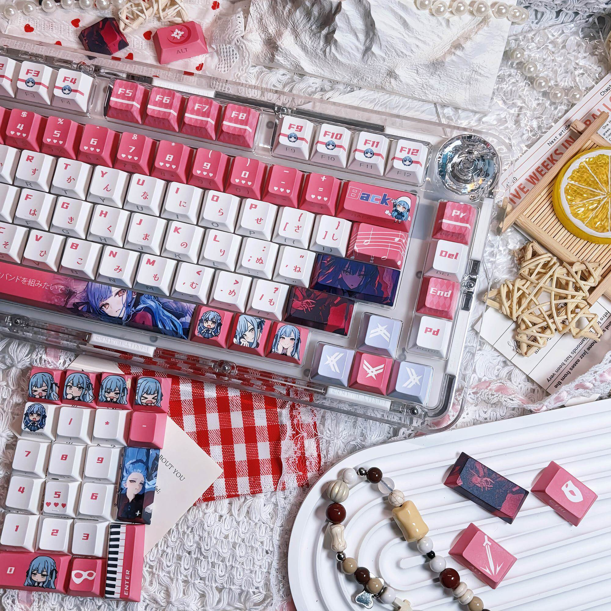 BanG Dream! Sakiko Toyogawa Themed Double-Printed Keycap Set – PBT 5-Side Dye-Sublimation Cherry Profile Mini Kit – Shine-Through