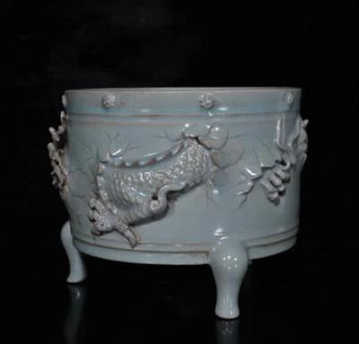 Old Chinese Ru Yao Ru Kiln Incense Burner w/dragon N370